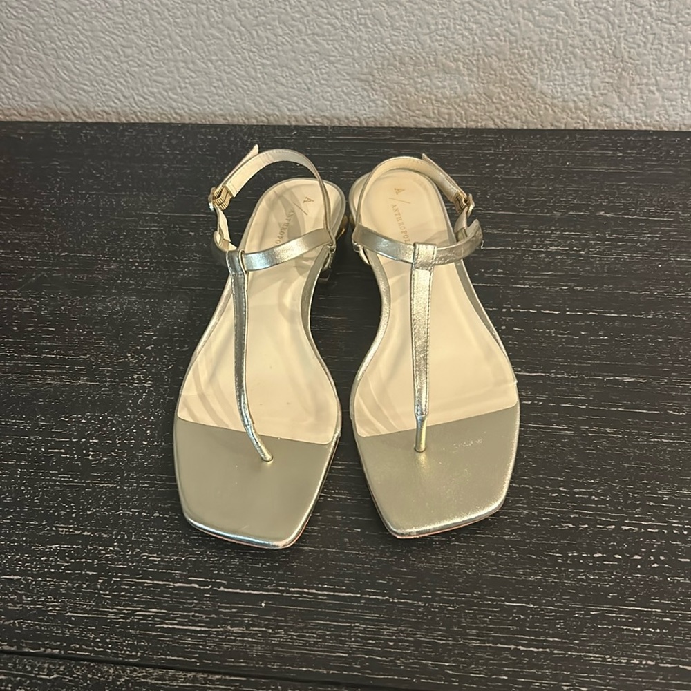 Anthropologie gold sandals leather 7